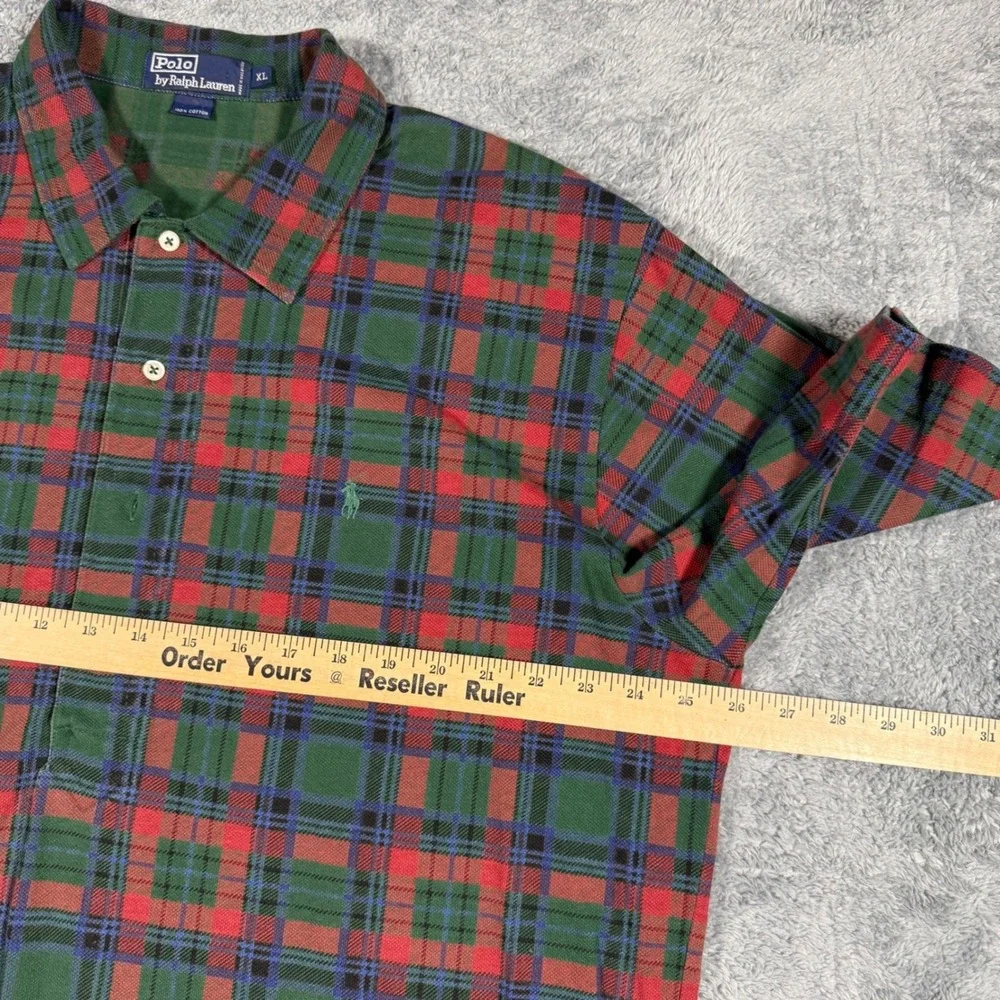 Vintage 90s Polo Ralph Lauren Plaid 1/2 Button Polo Shirt‎ Red Green Size XL